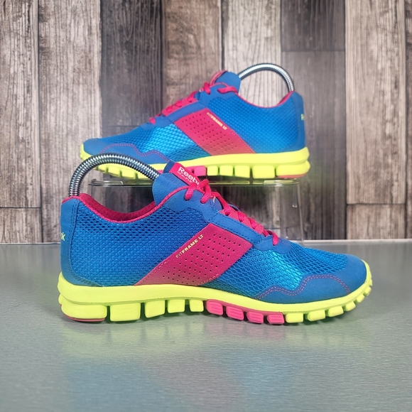 Reebok Realflex Run 2.0 Blue Neon Yellow Running Shoes Women's 7.5 - Picture 2 of 9